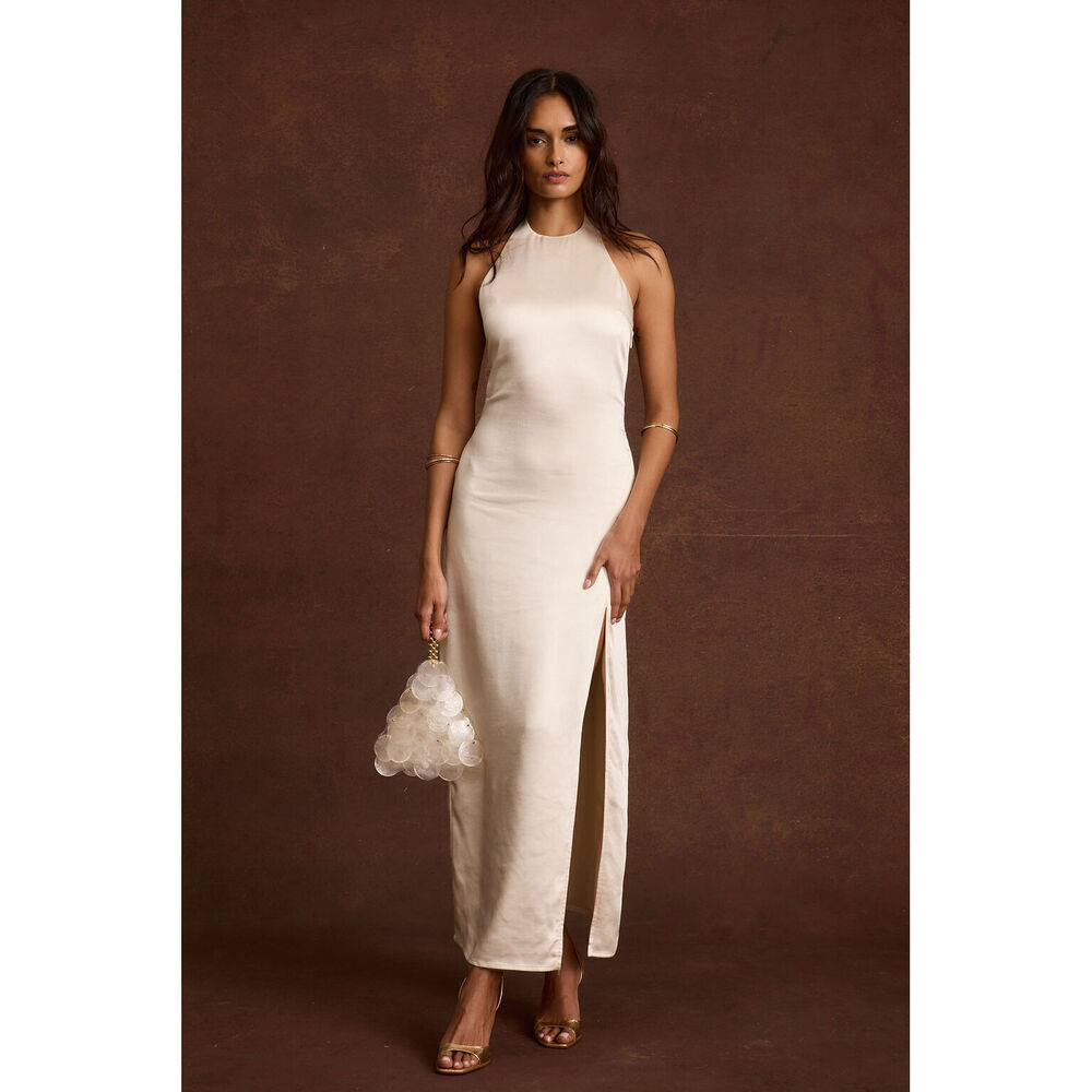 12th Tribe Saltwater Ivory Satin Maxi Dress Size XS